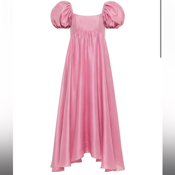 Azeeza Rory Raw Silk Puff Sleeve Dress. Size XS.
